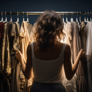 fast fashion concept with woman shopping